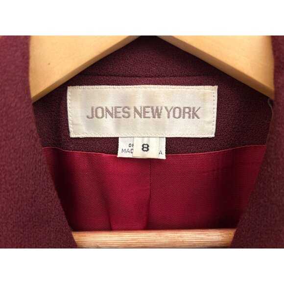 Vintage Jones New York Burgundy Wool Coat Long Blazer Double Breasted 80s 90s - Picture 3 of 7